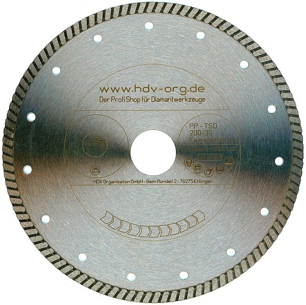200 x 25,4 mm Turbo Diamanttrennscheibe Feinsteinzeug, Granit - Profi Premium