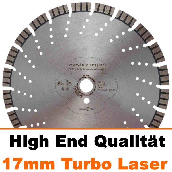 400 x 25,4 mm Turbo - Laser Diamanttrennscheibe 17mm für Beton, Granit - Premium